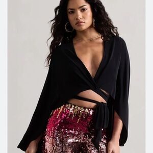 Black Wrap Top and Sequin Pants